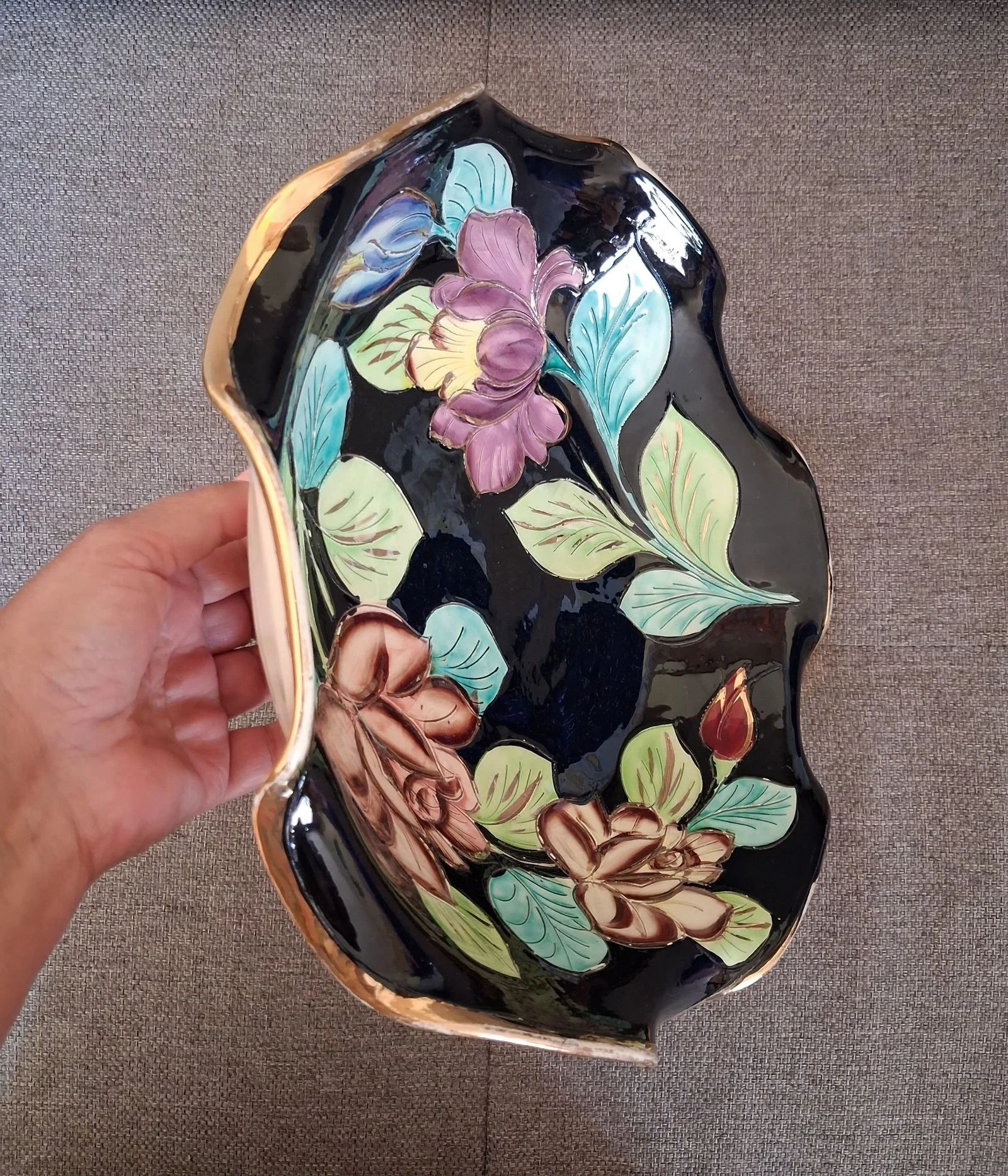 ​✨ Plat / Coupe Vallauris Vintage Années 50/60 – Céramique Décor Floral & Or Fine – photo 2